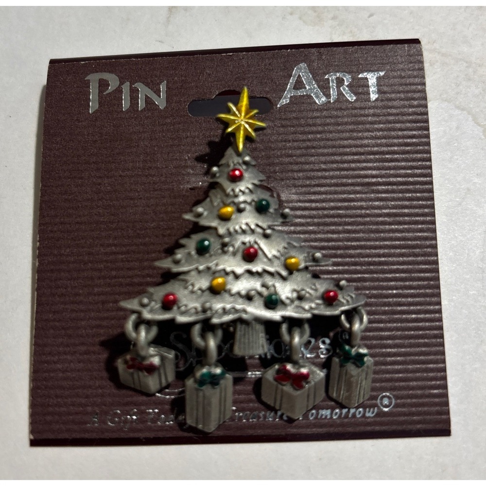 Spoontiques Christmas Tree Pin With Presents Costume Jewelry Brooch New